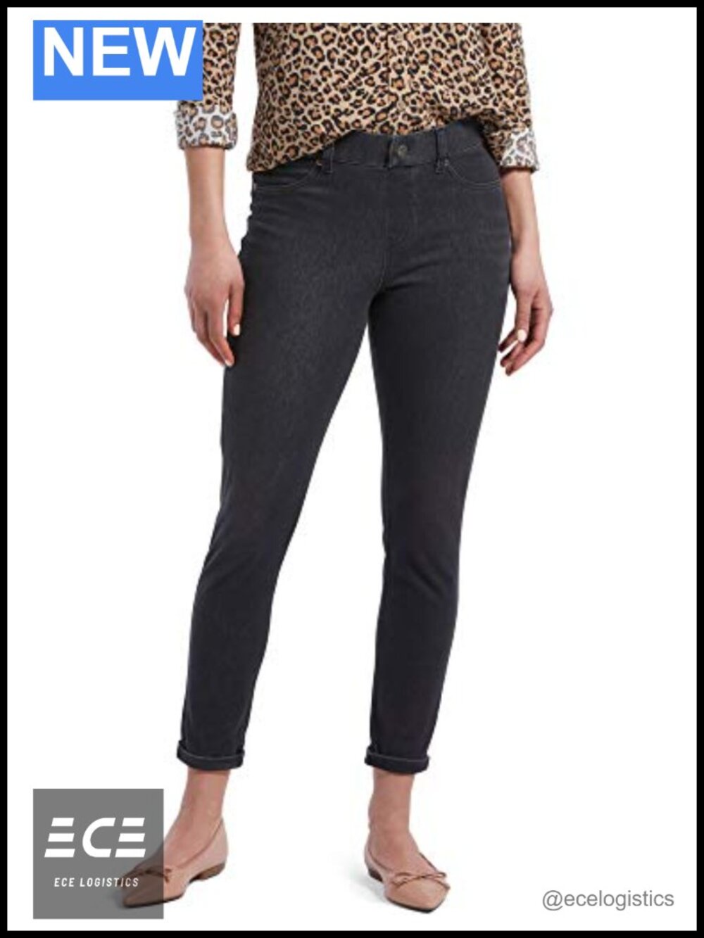 Ultra Soft Denim Skimmer Leggings Cuffed High Rise Pull On Casual